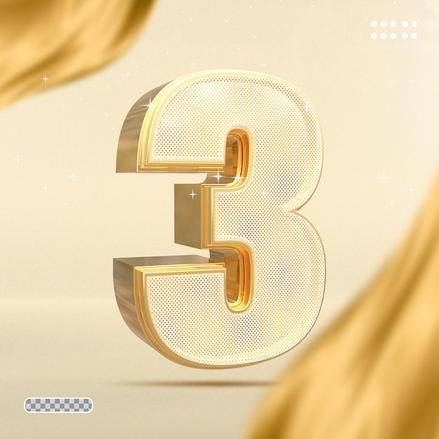 Number 3 gold 3d render style luxury