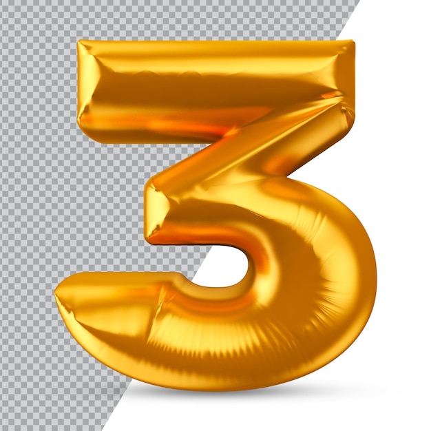 Number 3 gold 3d rendering