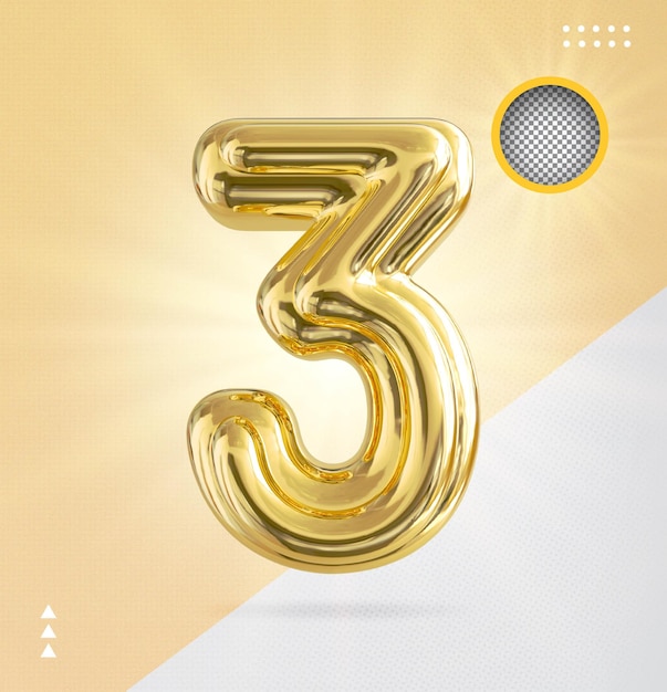 Numero 3 oro lusso 3d