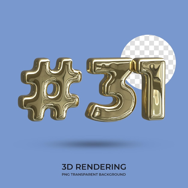 Numero 31 gold text 3d rendering sfondo trasparente