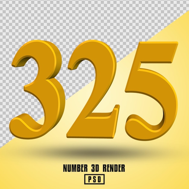 Number 325 3d render yellow gold color