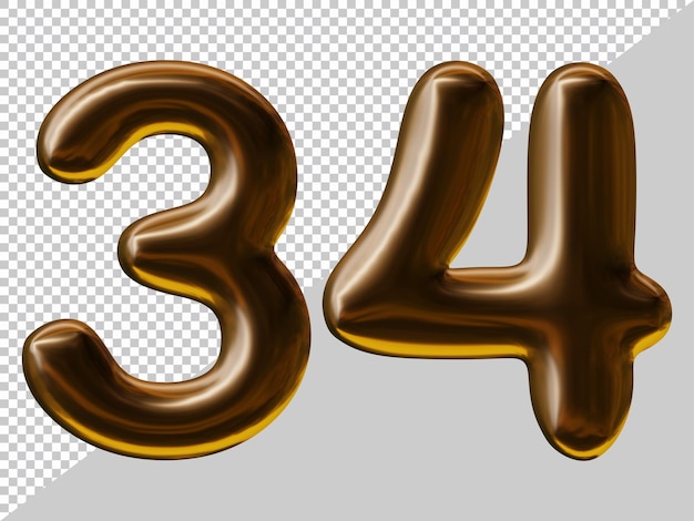 Number 34 design with balloon style in 3d render