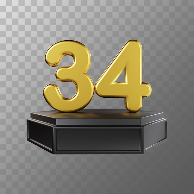 Number 34 golden luxury 3d illustration