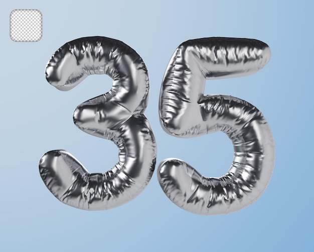 PSD number 35 silver 3d illustration