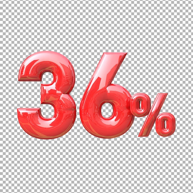 Numero 36 segno percentuale simbolo colore rosso 3d premium psd