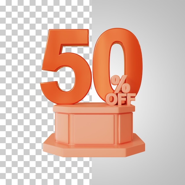 Number 3d 50 percent on the podium 3d rendering