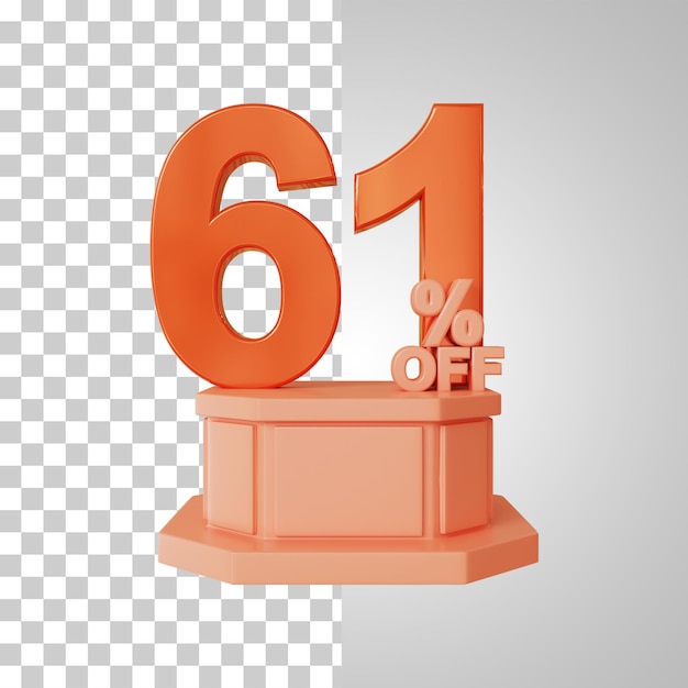 Number 3d 61 percent on the podium 3d rendering