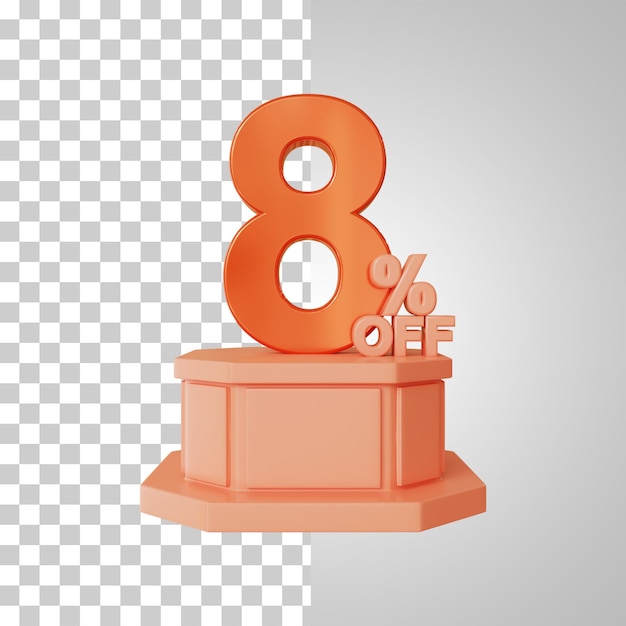 Numero 3d 8 percento sul rendering 3d del podio