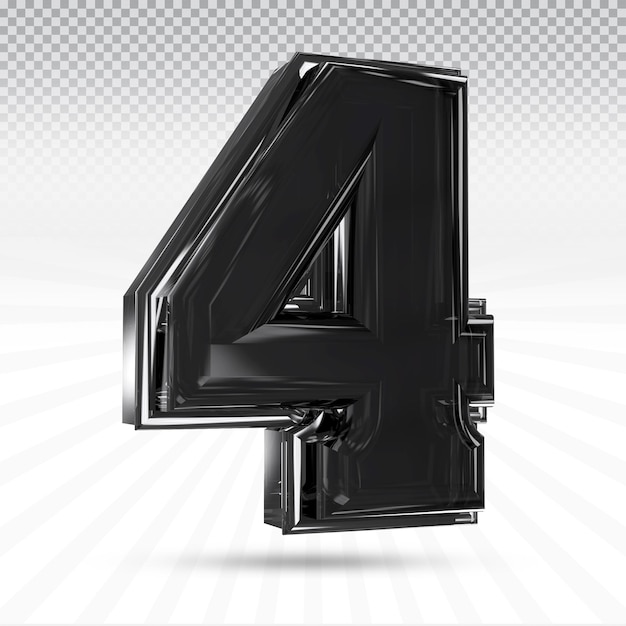 Number 4 3d render collection with color black