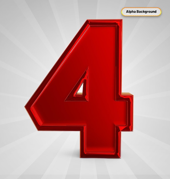 Number 4 3d render red color with elements