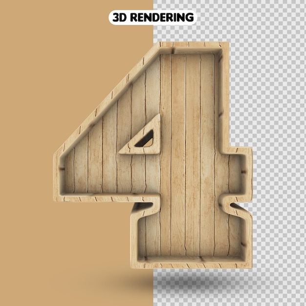 Numero 4 3d render legno con realistico