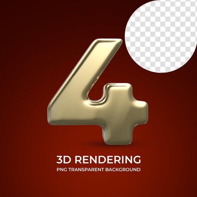 Number 4 3d rendering isolated transparent background