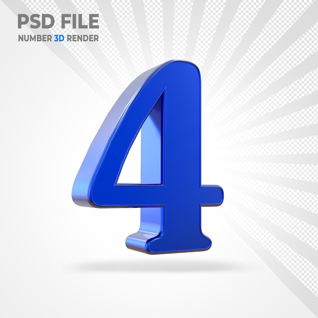 Number 4 blue 3d render