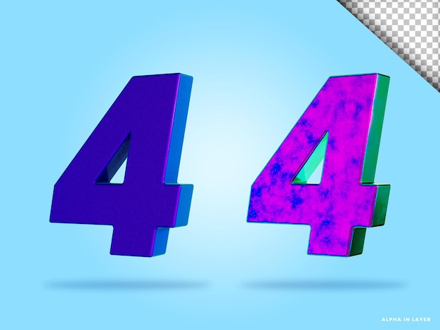 Number 4 colorful style 3d render isolated