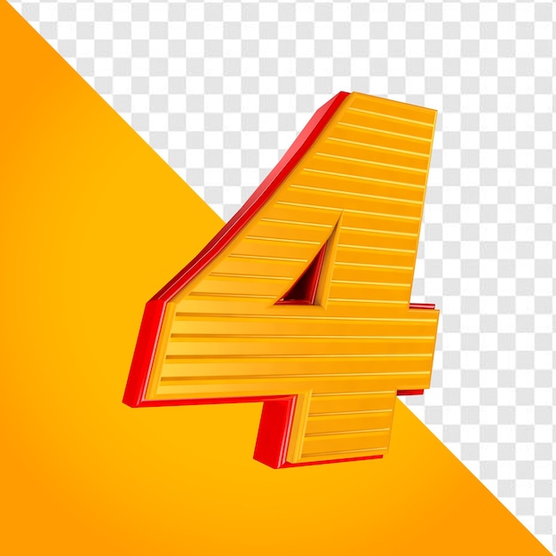 Numero 4 quattro 3d giallo e rosso