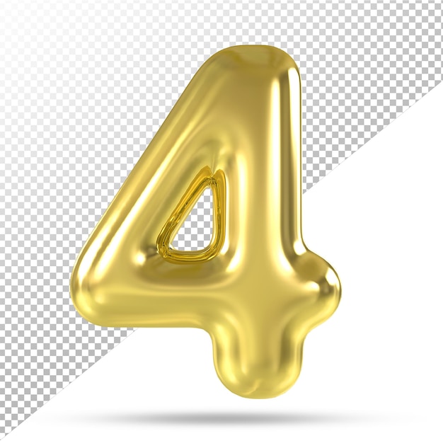 Number 4 gold 3d balloons