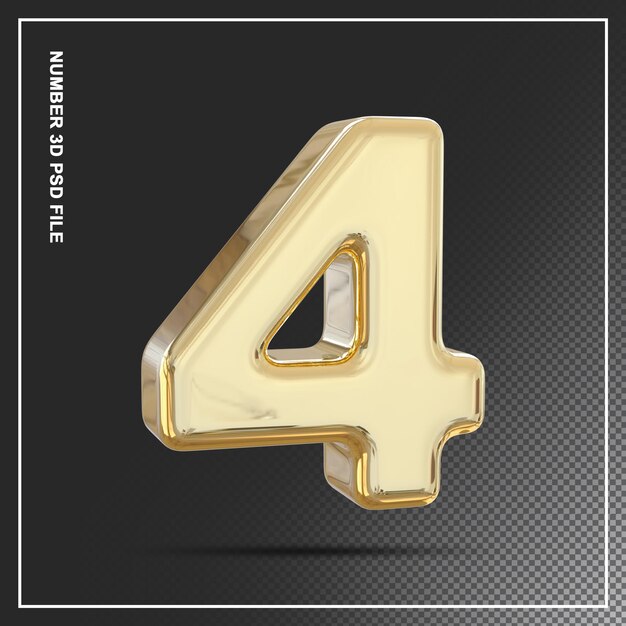 숫자 4 골드 3d 요소