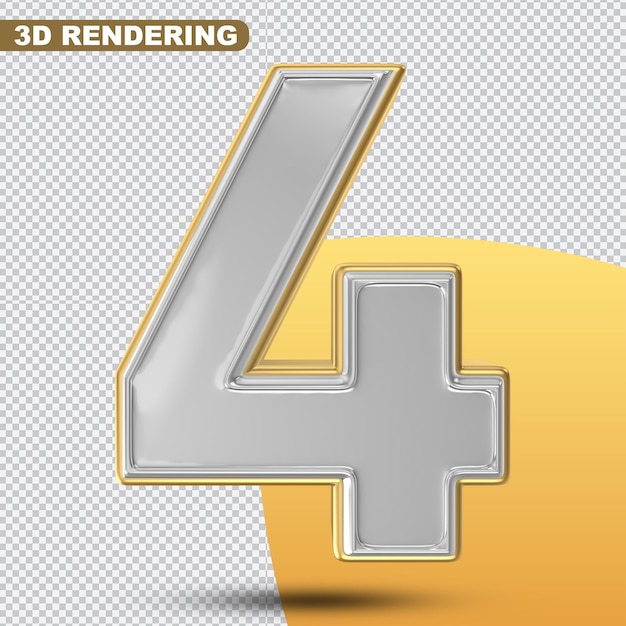 PSD number 4 gold 3d render