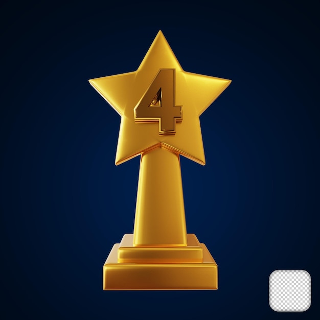 Number 4 gold star award 3d illustration