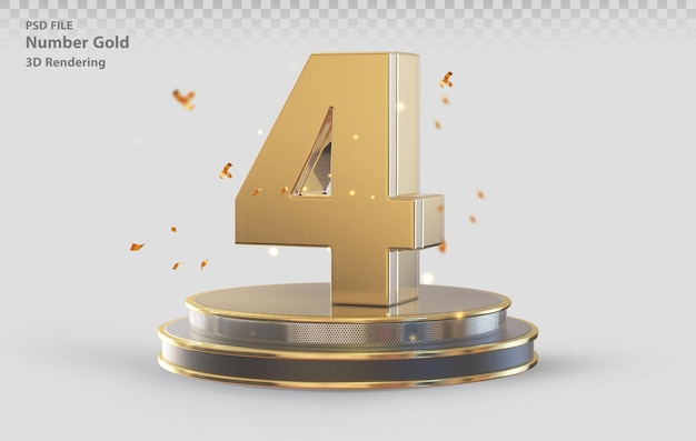 Number 4 Gold with Podium 3d