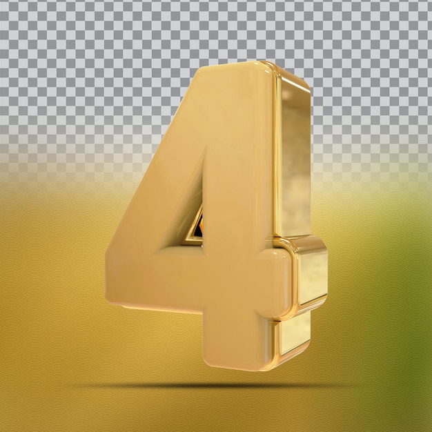 Numero 4 golden 3d render stile di lusso