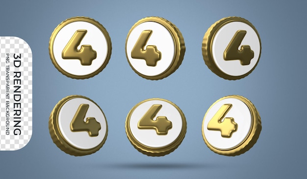 Number 4 icons set 3d rendering transparent background