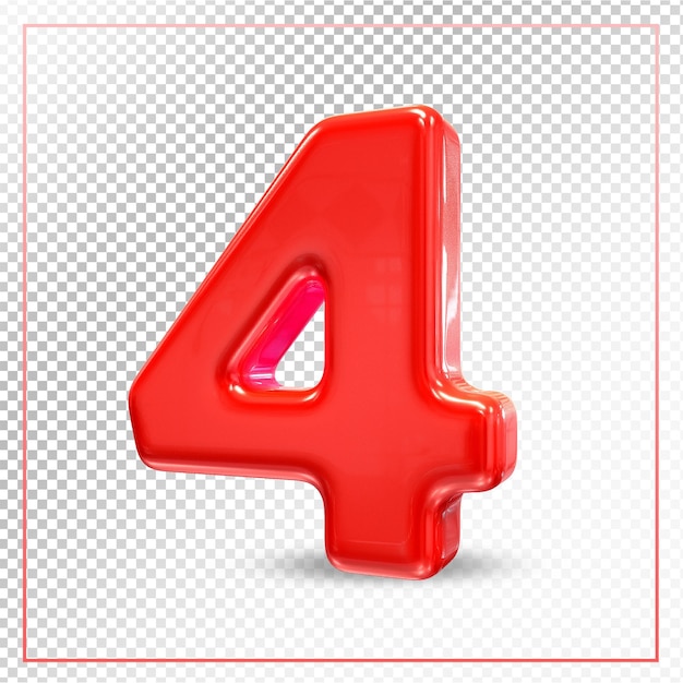 PSD number 4 red 3d