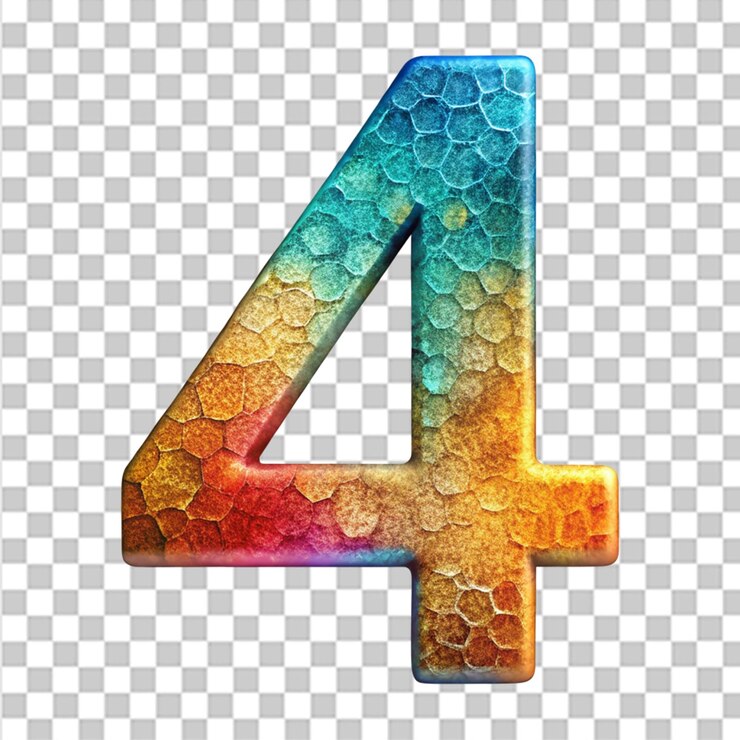 PSD number 4 with abstract texture effect isolated on transparent background