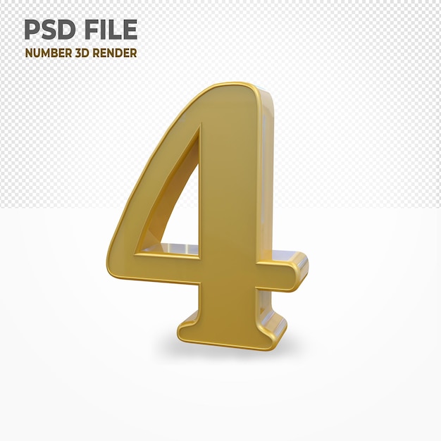 Number 4 with style gold 3D