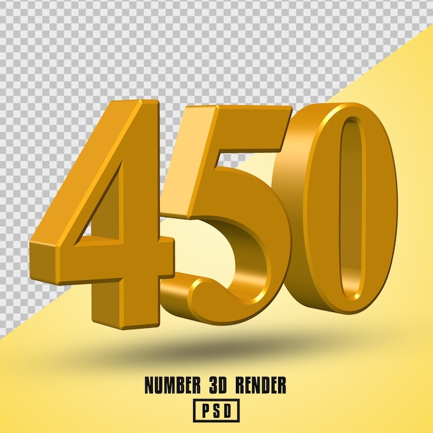 PSD number 450 3d render yellow gold color