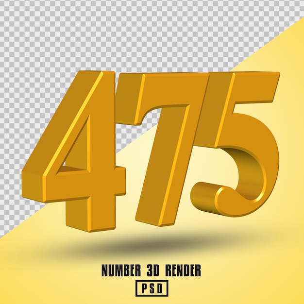 number 475 3d render yellow gold color