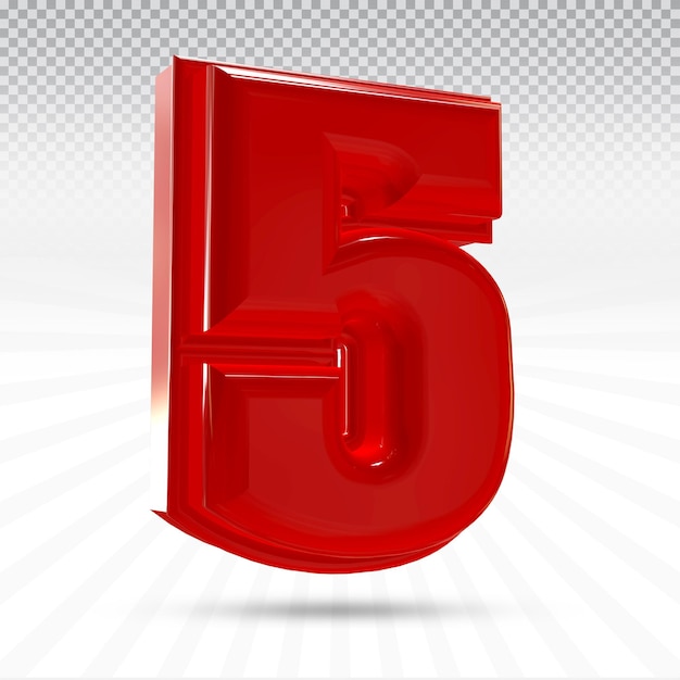 Number 5 3d render collection with color red