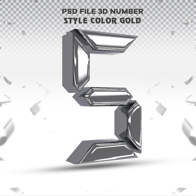 Number 5 3d render collection with color silver