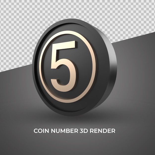 number 5 coin gold 3D luxury