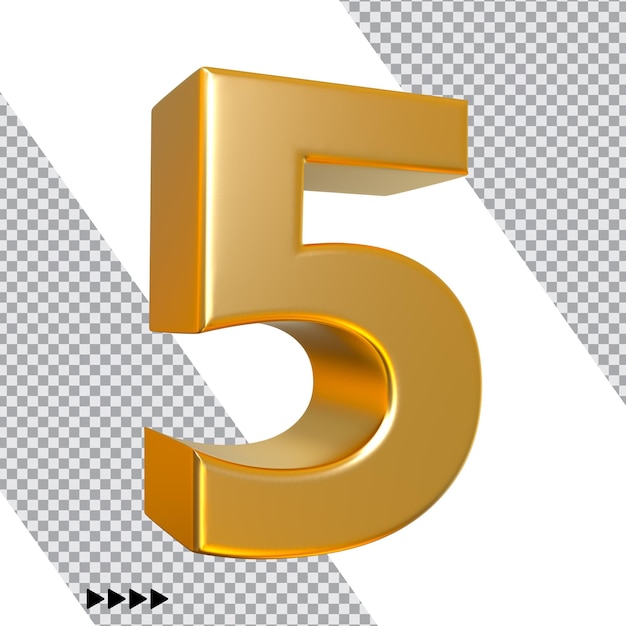 Number 5 gold 3d rendering