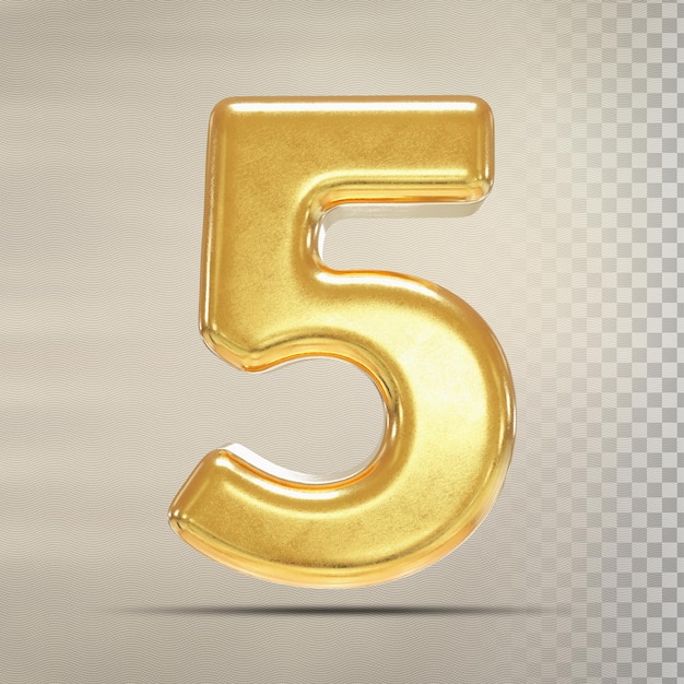 PSD number 5 gold 3d