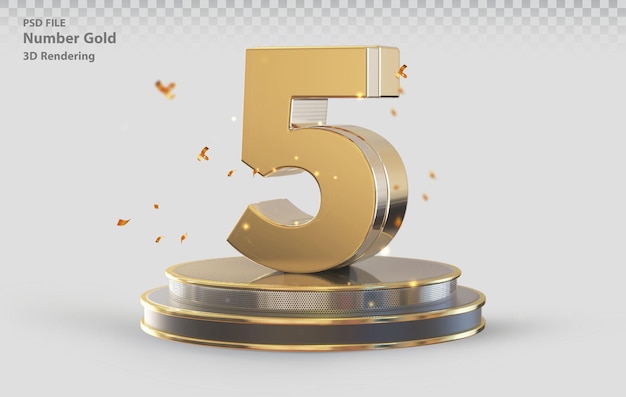 PSD number 5 gold with podium 3d