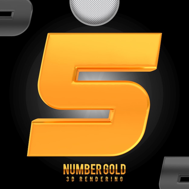 number 5 golden 3d rendering