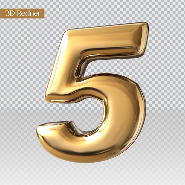 number 5 golden style 3d render