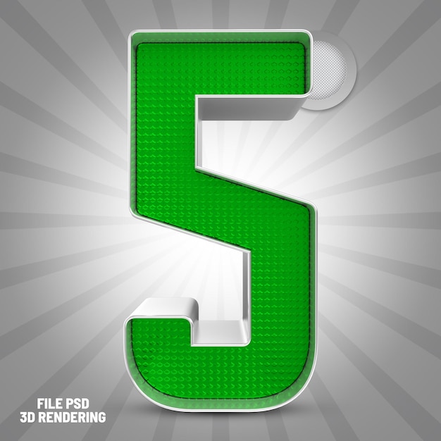 Numero 5 rendering 3d verde