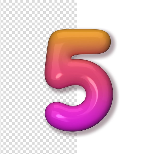 PSD 番号 5 ピンクとオレンジ色の風船の形の番号