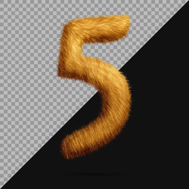 Number 5 with realistic 3d fur