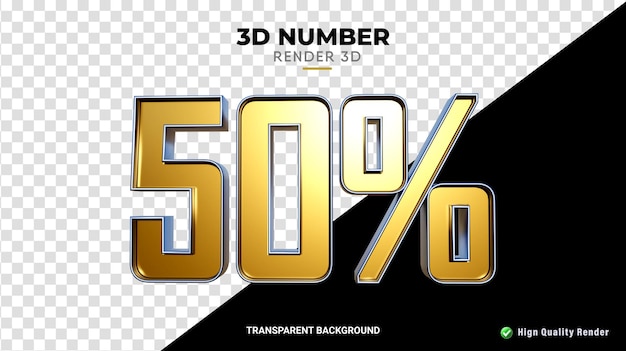 Number 50 percent 3d blue and fine gold texture realistic render