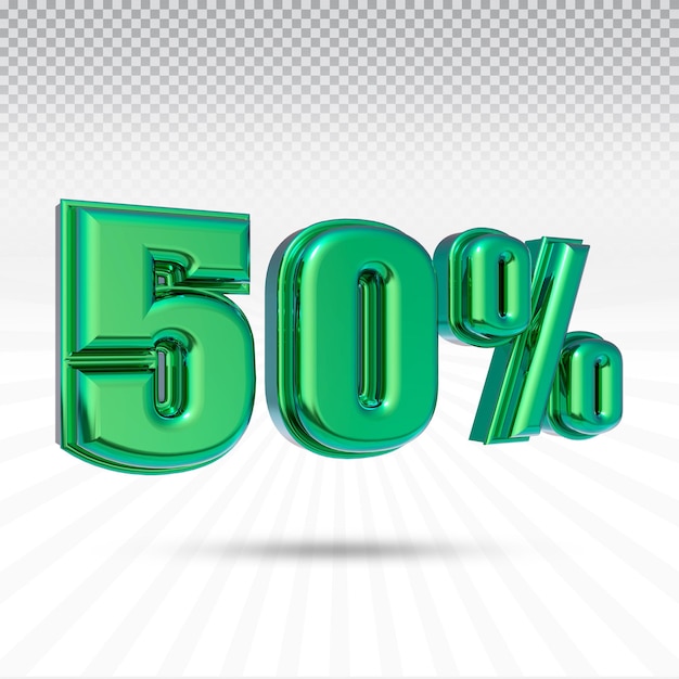 Number 50 percent 3d render collection with color light green left