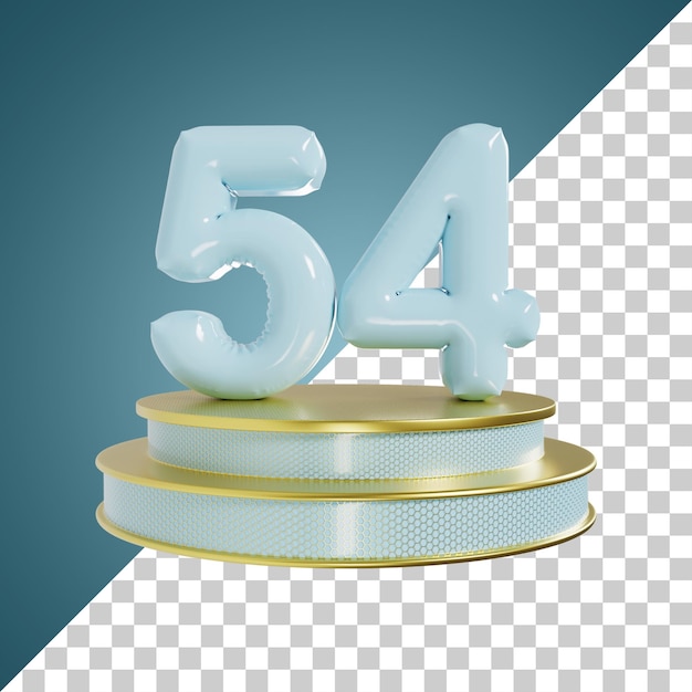 Number 54 Cyan Glossy Number with podium 3d illustration