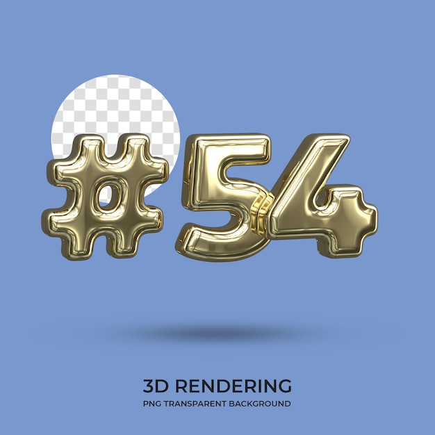 Number 54 gold text 3d rendering transparent background