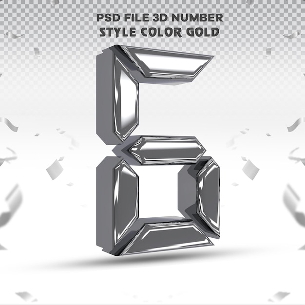 Number 6 3D render collection with color silver