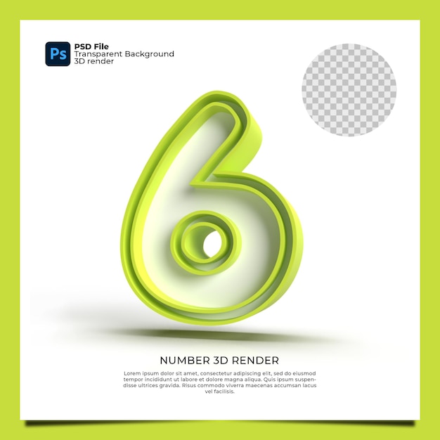 Number 6 3d render green color