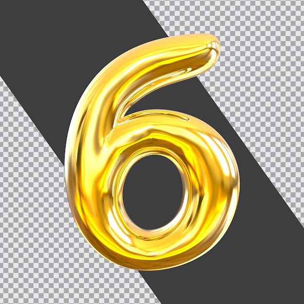 Number 6 3d render style golden luxury