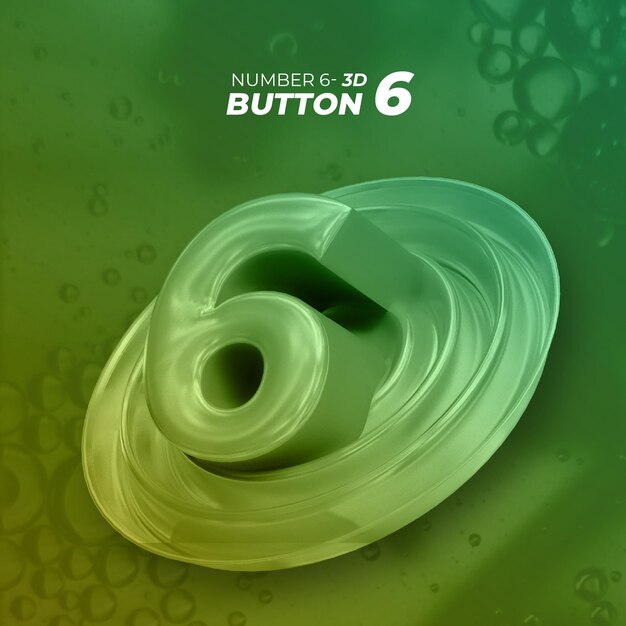 Number 6 3D rendering button with isolated background